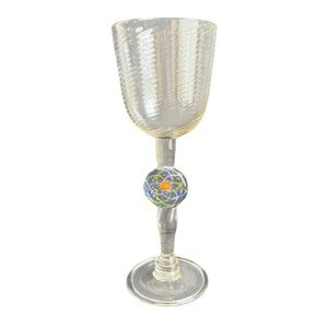 Vintage Art Glass Chalice Goblet Wine Glass Hand Blown Swirl Artist Signed GG 97